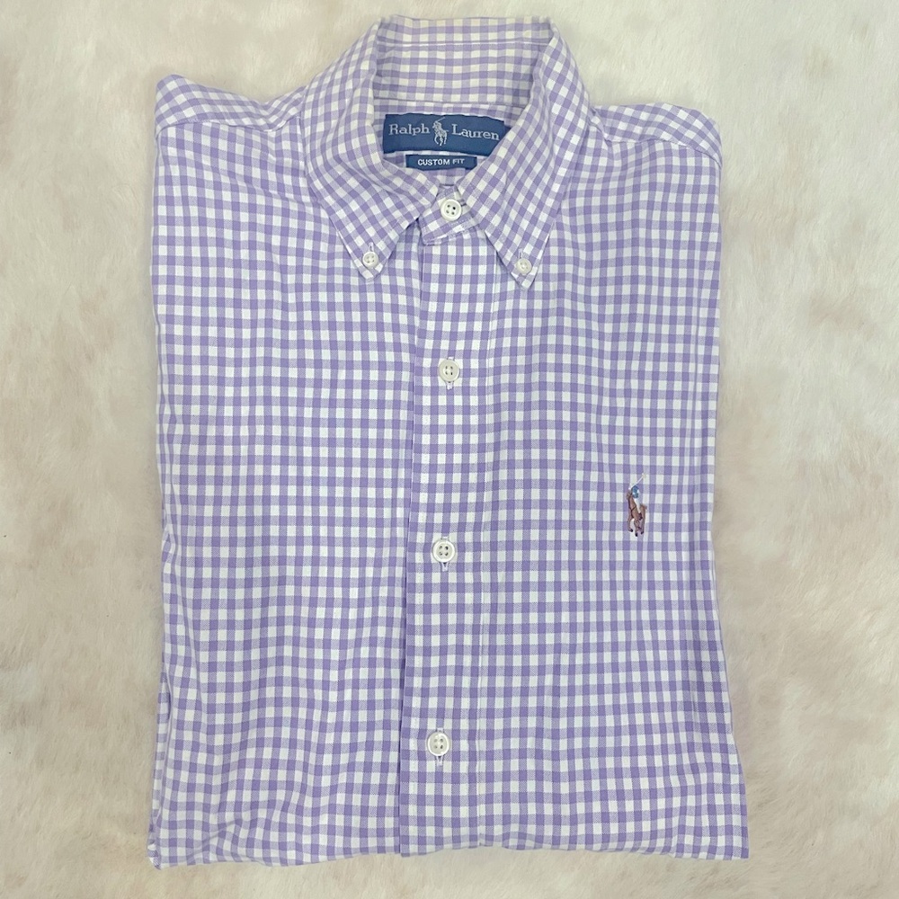 Men's Polo Ralph Lauren lavender Gingham Oxford Shirt Custom Fit Small